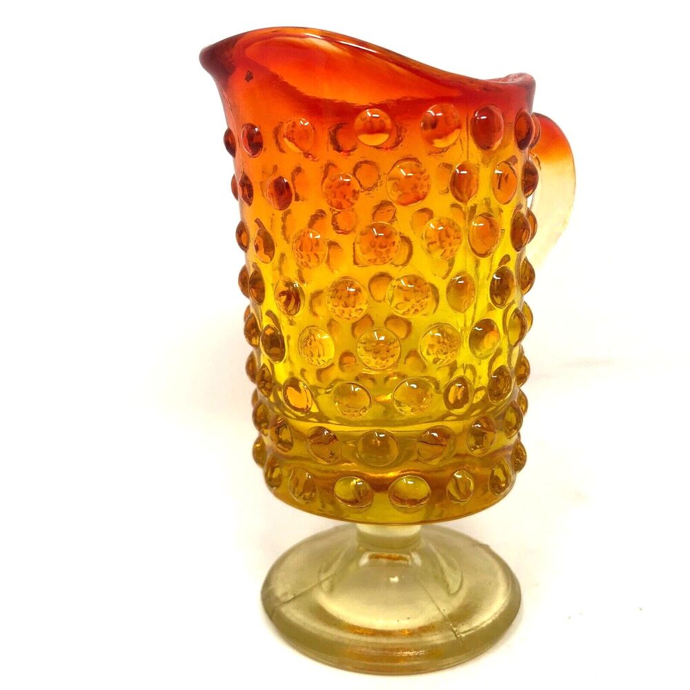 Art Glass Amberina Hobnail Glass Footed Pitcher & Handblown Vase MCM Mini Set 2 - Picture 7 of 11